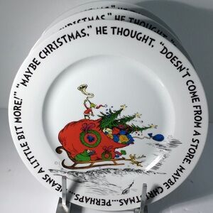 3 Dinner Plates Dr Seuss THE GRINCH 10.5” CHRISTMAS New